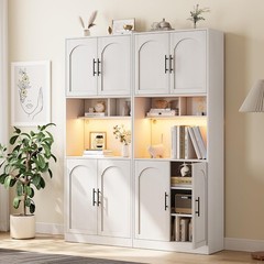71″ Tall Pantry Cabinet w/LED Lights ,Kitchen Storage Hutch with Microwave Stand