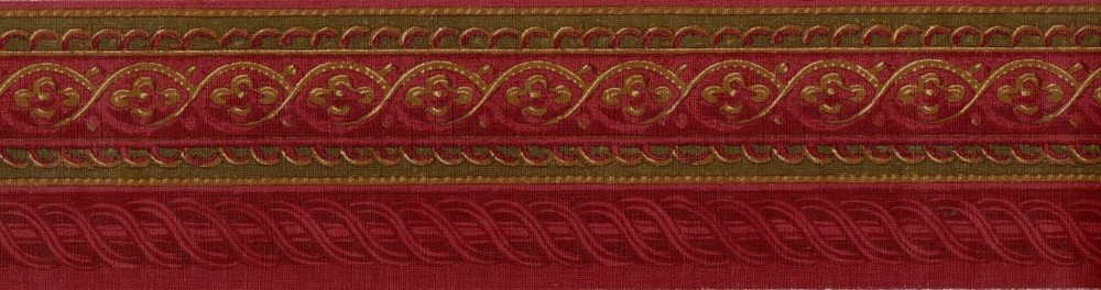 Raymond Waites Burgundy Scroll Arabesque Frieze Architectural Wallpaper Border