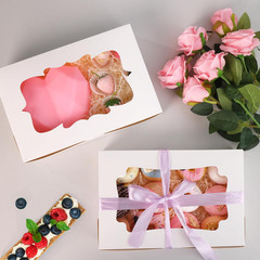 60Pcs Bakery Boxes, 12X8X2.5 Inches 3 Style Cookie Boxes, Treat Containers with