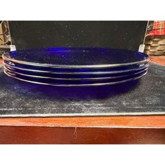 Set of 4 Cobalt Blue Glass Dinner plates Round 10.25 Inch Translucent Blue