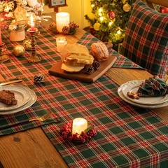 Green Red Plaid Christmas Table Runner, Winter Holiday Table Runners 108 inch…