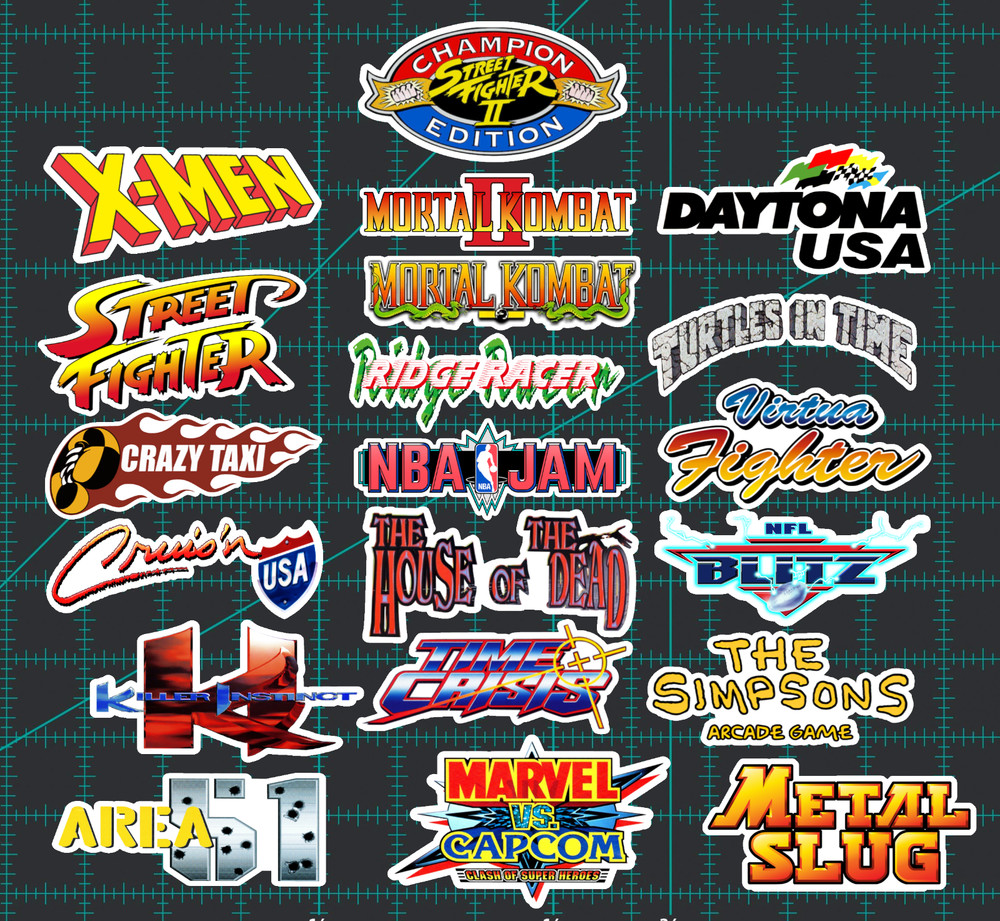 20 Classic 90’s Arcade Logo Stickers – White, Clear or Holographic – Vinyl