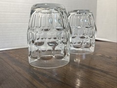 ARCOROC FRANCE Vtg Clear Glass Thumbprint Beer Barrel Heavy Mug Stein Dimple (2)