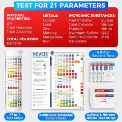 21-in-1 Home Drinking Water Testing Kit – 120 Strips + 4 Bacteria Tests – Tap…
