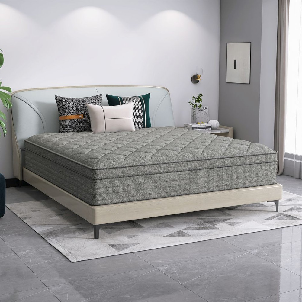 12″ 14″ Twin Full Queen King Size Mattress in a Box Memory Foam Spring Gray Bed