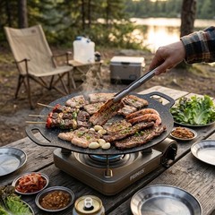 Korean Cast Iron Grill Pan Non-Stick BBQ Griddle for Induction & Gas Stove
