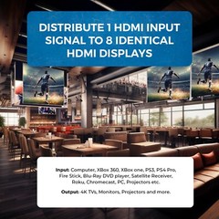 Orei 1×8 2.0 HDMI Splitter 8 Ports with Full Ultra HDCP 2.2, 4K at 60Hz(UHD-108)