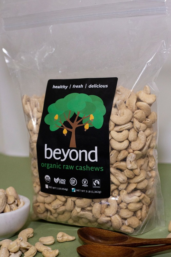 RAW ORGANIC WHOLE CASHEWS 3-lb by Beyond (Non-GMO, Fairtrade, Vegan)