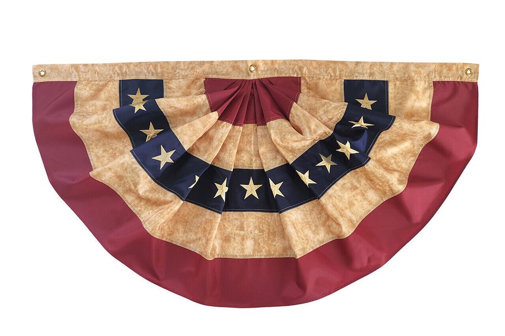 Tea Stained Patriotic Bunting USA 72″ x 36″ Pleated Banner Grommets (PRINTED)