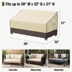 58In 2-Seater Loveseat Cover Waterproof Outdoor Couch Heavy Duty Black & Brown