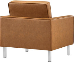 Silver Tan Tufted Faux Leather Accent Armchair for Stylish Living Spaces