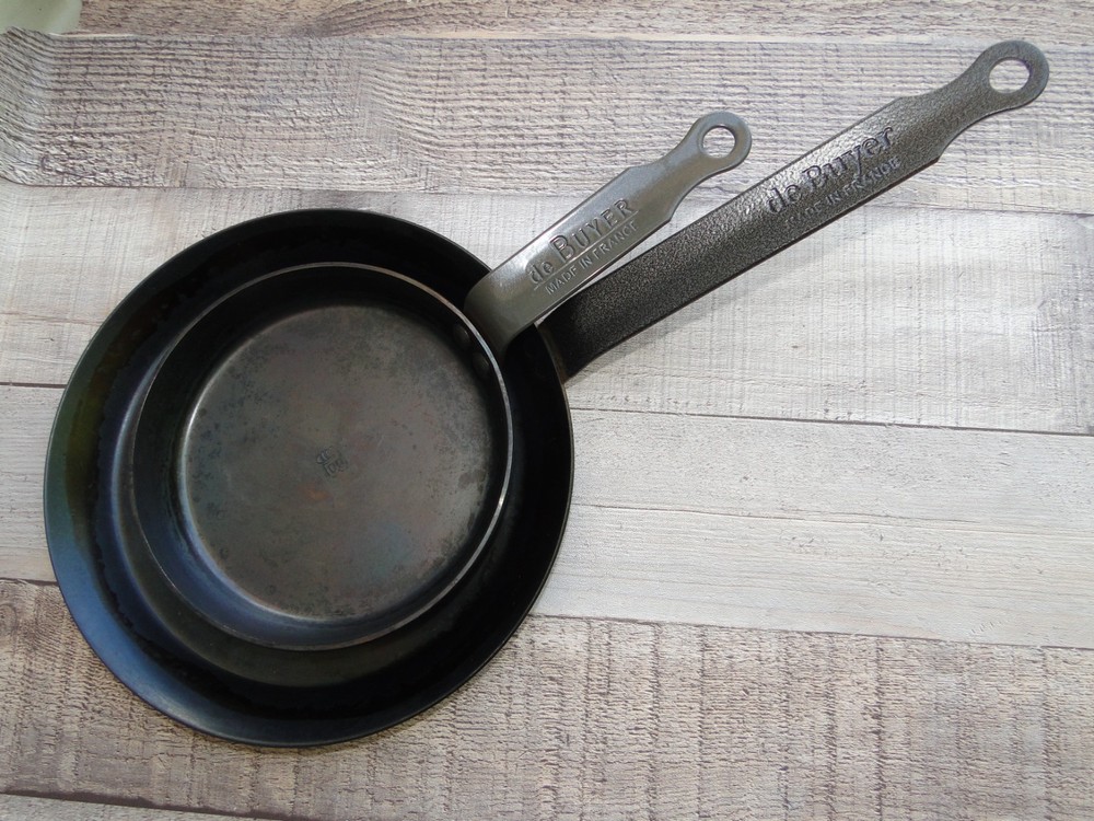 De Buyer Carbon Steel Crepe 7 7/8″ and Egg Pan 5 5/8″ Marked Mineral B France
