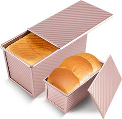 2 Pack Pullman Loaf Pan with Lid, 1 lb/0.5 lb Dough Capacity, Premium Non-Stick