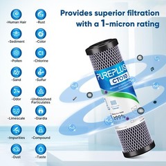Whole House CTO Carbon Water Filter Cartridge 1 Micron 2.5″ x 10″ 4PACK
