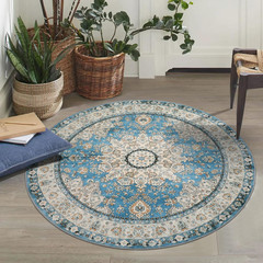 Oriental Floral Medallion round Rug – 3Ft Blue Small round Area Rug, Soft Non-Sl
