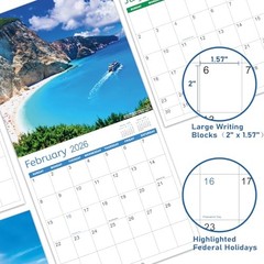 2026 Calendar – 2026 Wall Calendar, Jan 2026 – Dec 2026, 12″ x 24″ (Open),