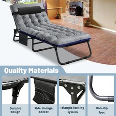 Begonia.K Adults Reclining Folding Chaise Adjustable 4-Gears Sleeping Cots Bed