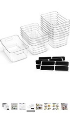 12 Pack Clear Plastic Storage Bins with Handles, BPA Free, 10.3×7.3×4.7in, Blac…