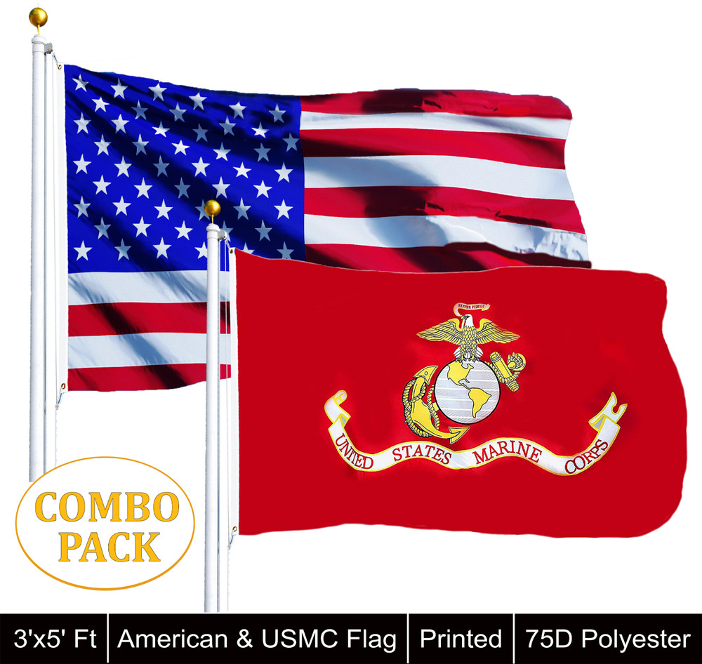 Wholesale 2 Flags United States Marine Corps Flag 3 x 5 USMC And American USA