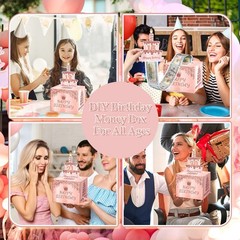 Birthday Money Pull Box for Cash Gift with DIY Self-Adhesive Stickers for Any…