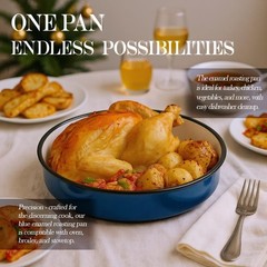 Round Enamel Baking Pan Set of 3 – High Heat Resistant Roaster for Turkey