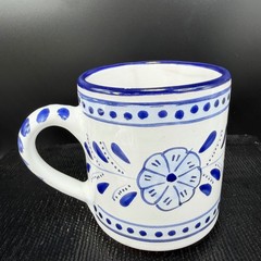 Le Souk Ceramique Tunisia Blue White Hand Painted Floral Coffee Mugs Set 2 READ