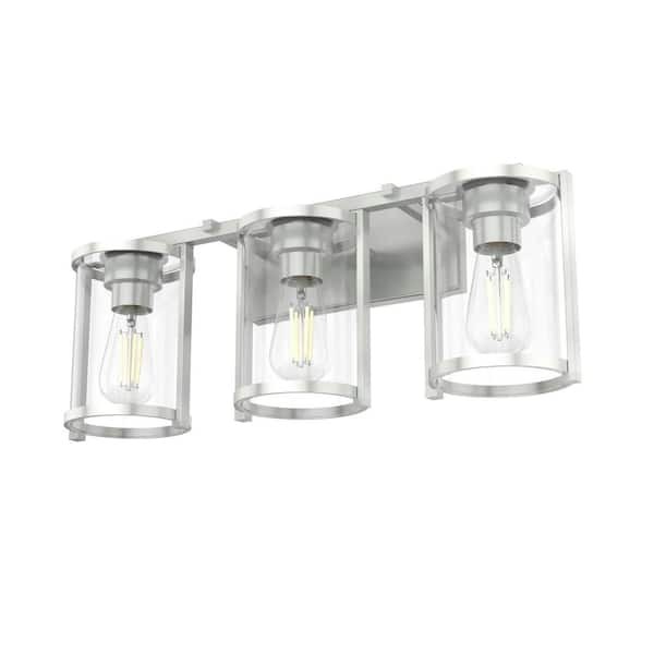 HUNTER Astwood 24.25 in. 3-Light Brushed Nickel Vanity Light, Clear Glass Shades