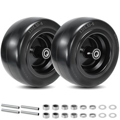 2 Pcs 13×6.50-6 Flat Free Lawn Mower Tire and Wheel, with 3/4″ Bearings & Extra