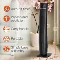 Lasko Oscillating 32″ Ceramic Tower Space Heater 1500W Remote Control 8hr-Timer