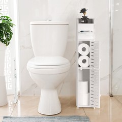 Toilet Paper Holder Stand, Small Bathroom Storage Cabinet with Doors and Shelves