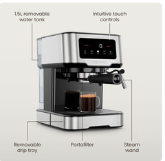 Chefman CraftBrew Espresso Machine, 15-Bar Pump Digital Espresso Maker w/Steam W