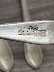 VINTAGE Antique RESILCO NICKEL SILVER SHEFFIELD DESSERT SPOONS x 6