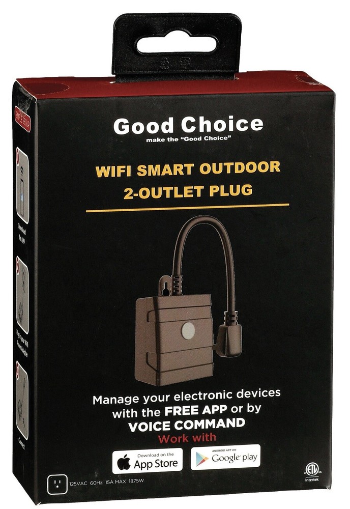 Good Choice Wi-Fi Smart Outdoor 2-Outlet Plug No Hub Required Apple/Google NIB