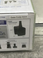 Aquagarden Universal Hydroponic & Aquaponic Water Pump 300-500 Gal/Hr. {G7}.