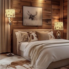 Rustic Farmhouse Antlers Floor Lamp Nightlight Brown Finish Round Shade