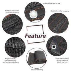 90% Black Sunblock Shade Cloth Taped Edge w/ Grommets UV Resistant Shade Net US