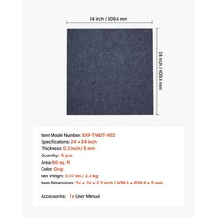 Uimoso 24×24 Inch Carpet Tiles, 15-Pack, Self-Adhesive Gray Rug Squares