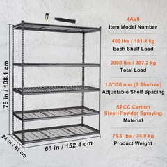 Uimoso Storage Shelving Unit 24*60*78″ Garage Rack 5-Tier Load 2000 lbs