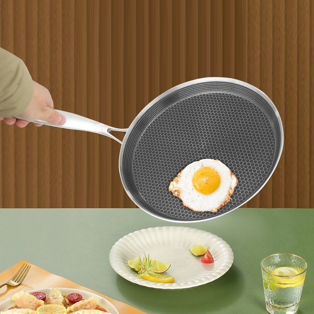 10-Inch Stainless Steel Non-Stick Crepe Pan with Flat Design for Easy Cooking