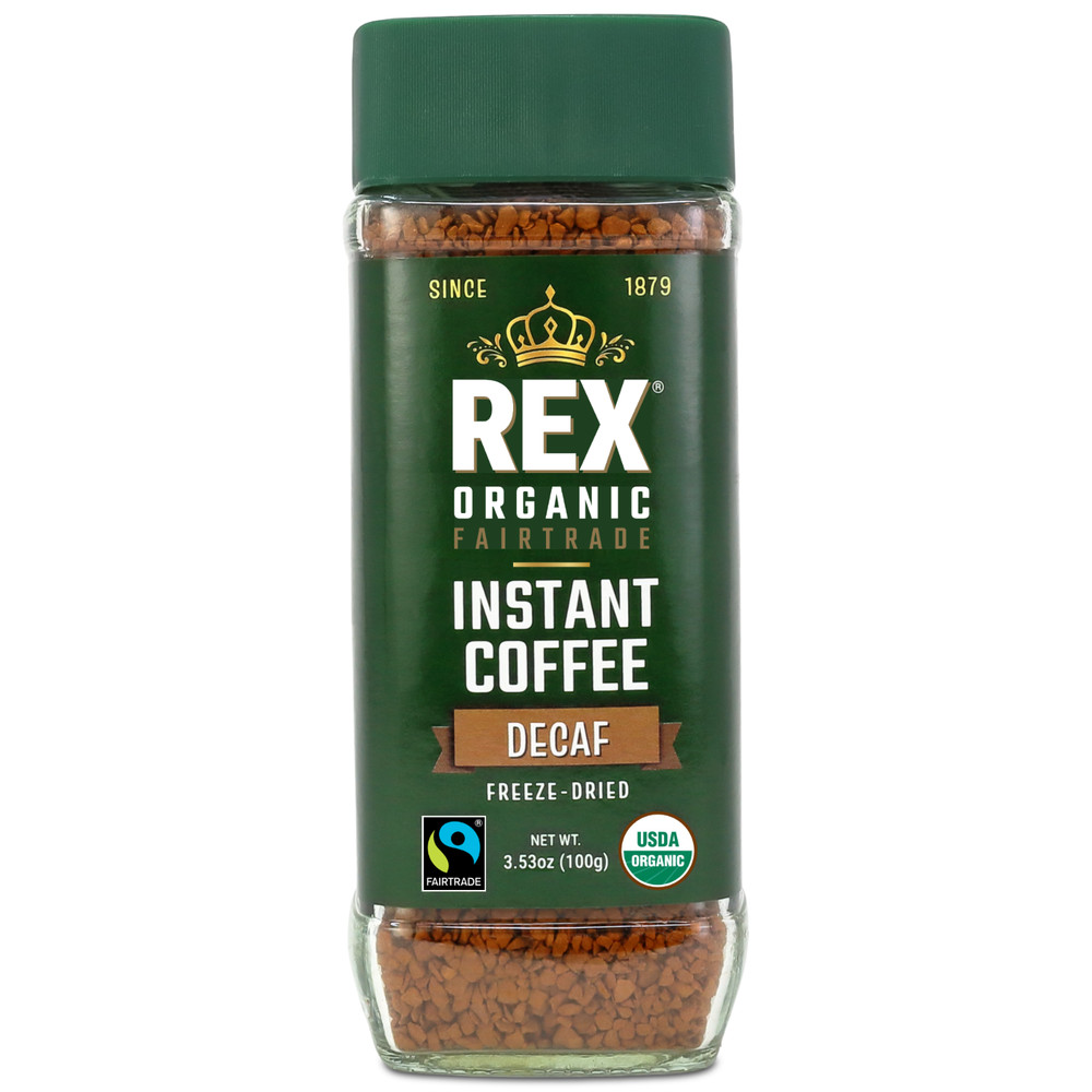 Rex Coffee Organic Fairtrade Natural Decaf Freeze-Dried Instant Arabica 3.53 oz