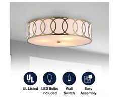 JONATHAN Y Aubrey 3-Light 15.5 in. Brass Gold Metal Flush Mount