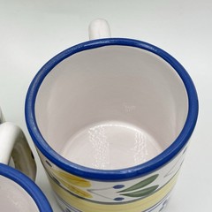 Pier 1 Solimar Mug Set 3 Hand Painted Tunisia Blue Yellow Mediterranean Floral