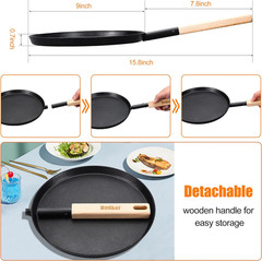 8″ Frying Pan Skillet Crepe Pan Nonstick Aluminum With Wooden Handle Camping