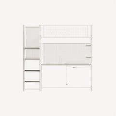 Full Size Metal Loft Bed with Desk,Storage Shelves & LED Light for Teens Adults