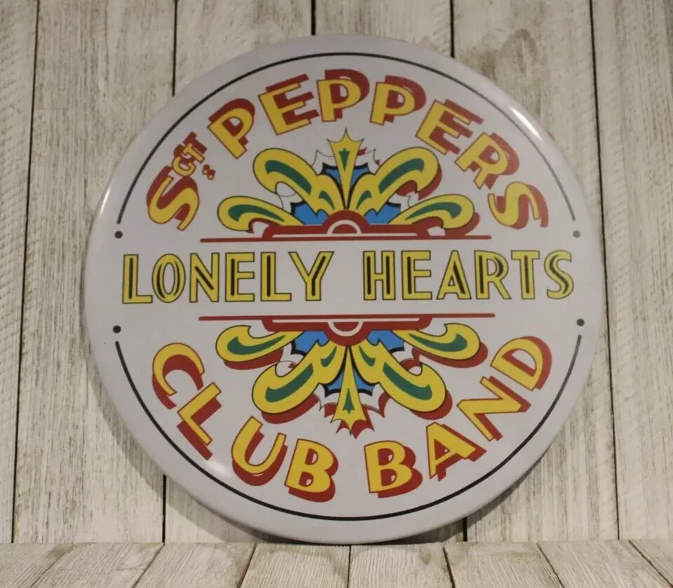 The Beatles Tin Sign Metal Sgt. Peppers Bass Drum Drumhead Style Sargent Sgt