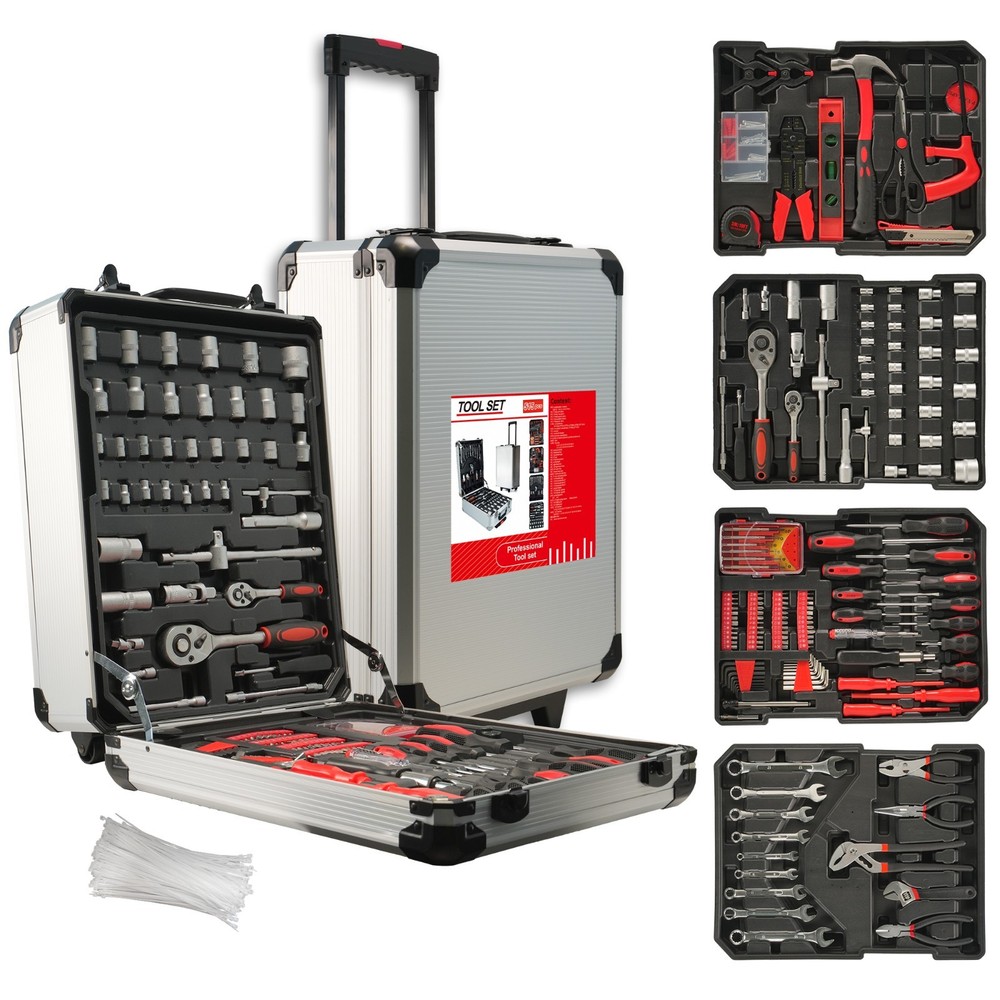 515 PCS General Household Tool Kit Aluminum Trolley Case Tool Set with Wheel