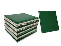 Emerald Green Ceramic Tile 4.25 inch Subway Square Vintage Mid Century Modern