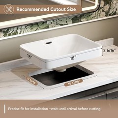 HOROW 18”x13” Drop in Bathroom Sink Semi Recessed Ceramic Vessel with Overflow
