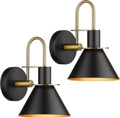 Black & Gold 1-Light Metal Cone 9.8in Shade Wall Sconce (Set of 2)