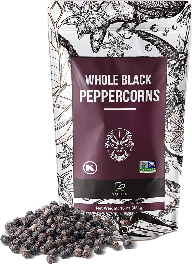 Whole Black Peppercorns, Kosher Freshly Peppercorn Bulk, for Grinder Refill 16Oz
